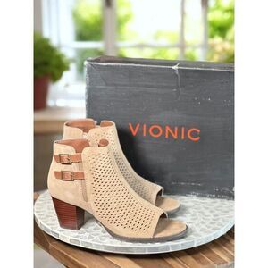 Vionic Aloft Chryssa Orthotic Booties Women’s 9.5  Peep Toe Block Heel Shoes